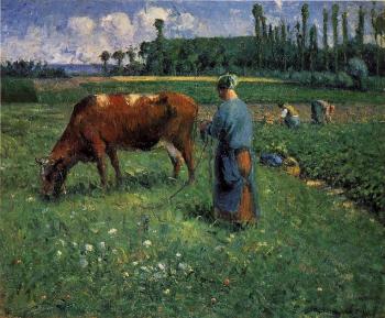 卡米耶 畢沙羅 Girl Tending a Cow in a Pasture